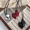 Retro Red Heart Perndant Necklace Vintage Love Rope Chain Sweater Chain Necklace For Women Fashion Romantic Neck Jewelry Gifts