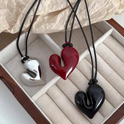 Ретро красное сердце Perndant ожерелье винтажная цепочка Love Rope свитер цепь ожерелье для женщин мода романтика шея ювелирные изделия подарки