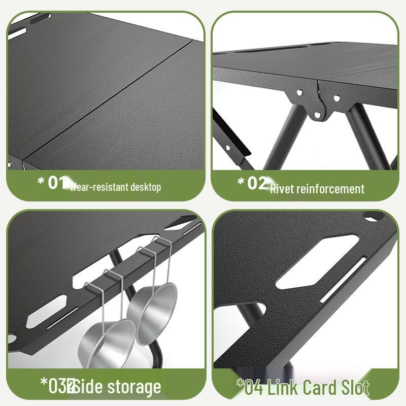 Portable Lightweight Foldable Outdoor Camping Table - Quick-Open Tactical Design, Multifunctional Carbon Steel BBQ Table.