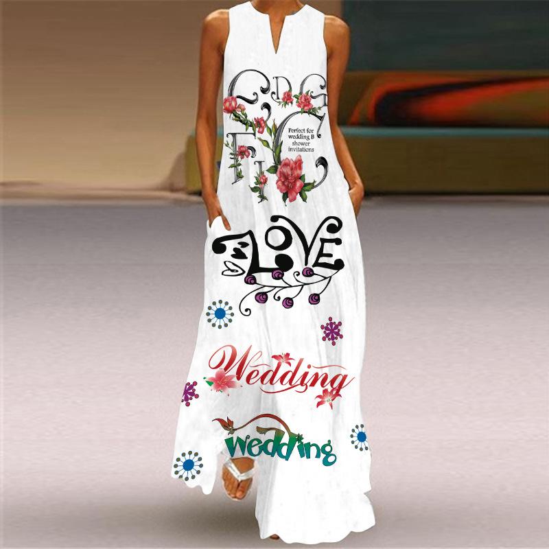 2026 summer women's fashion and sexy digital printing long dress V-neck sleeveless pocket European and American dress S-5XL