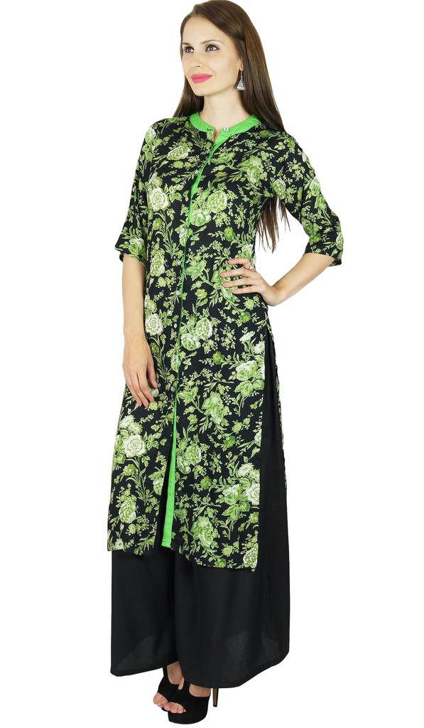 Bimba Women Floral Rayon Kurta Kurti 3 4 Sleeve Formal Casual Indian Tunic