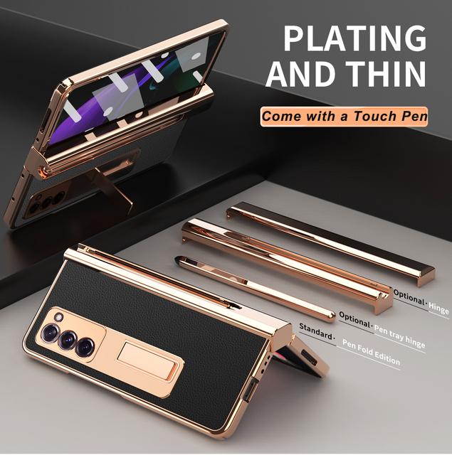 Защитный чехол с покрытием и петлями для Samsung Galaxy Z Fold 2, 5 г, кожаный чехол с сенсорной ручкой, магнитный держатель, стеклянная пленка для переднего экрана
