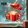 Seasonal Home Accents Christmas Elf Gift Box Static Window Clings, Reusable Stickers, Holiday Decals Candy Cane Snowflake Glass Stickers