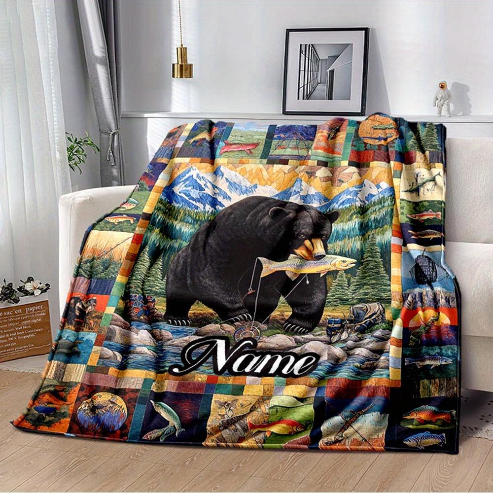 Bear Foraging Customize Your Name Outdoor Blanket Used For Chair Office Sofa Bed Camping Soft And Warm Giving Friends And Relatives Birthday