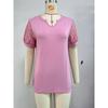 Spring and Summer Women's Solid Colour V-Neck Lace Splicing Short Sleeve Loose T-Shirt