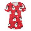 Plus Size Printed Scrub Working Uniform Tops For Women's Cross V Neck Christmas Print Short Sleeve Fun T-Shirts Workwear Tee With Pockets