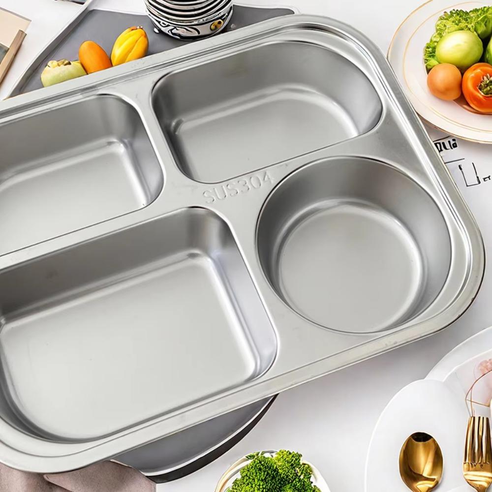 4/5-Compartments Divided Dinner Plate with Lid School Food Plate Divided Dinner Tray Canteen