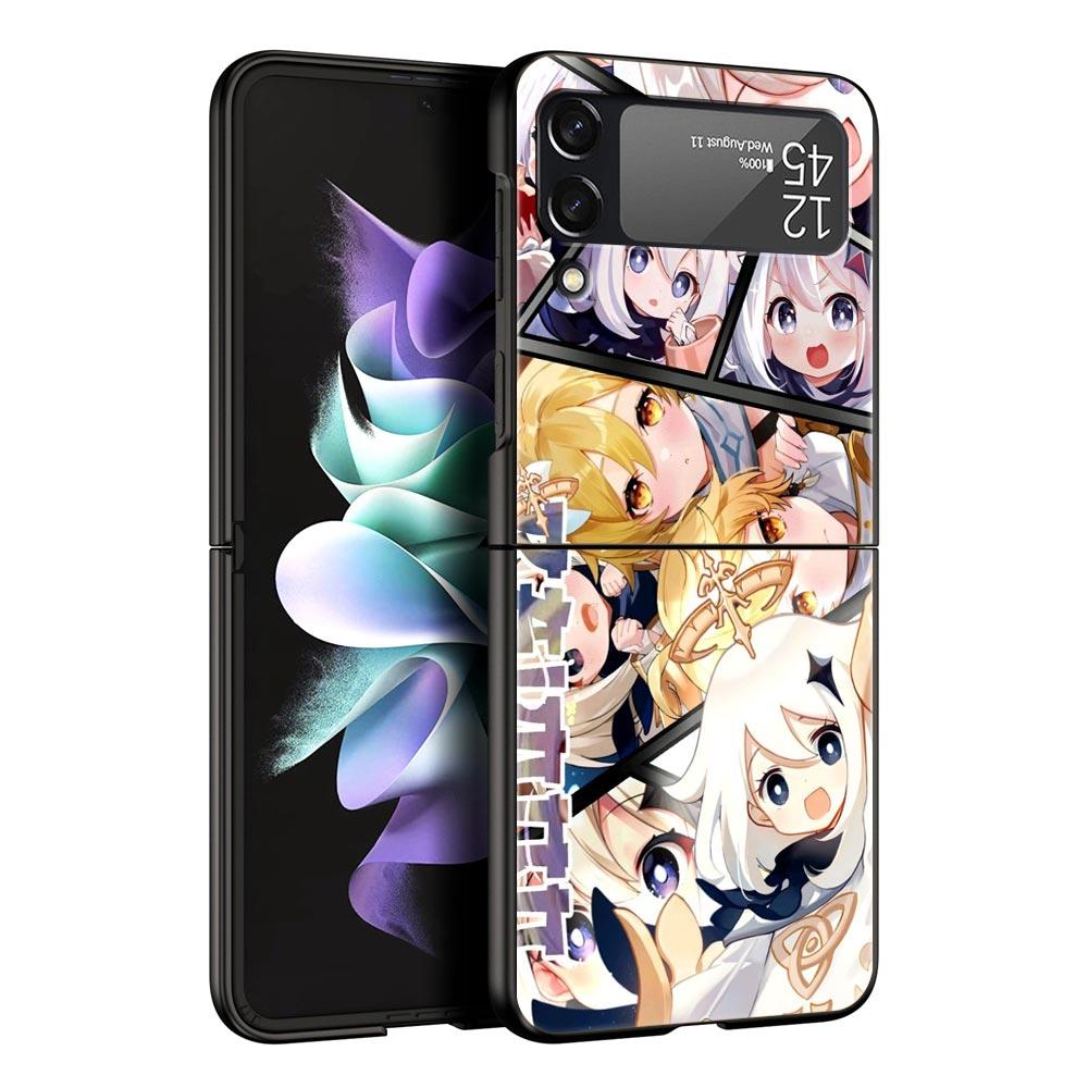 Чехол для телефона Samsung Galaxy Z Flip 3 4 5 Жесткий Черный Складной ПК Для Samsung Z Flip3 Чехол-оболочка Genshin impact ayato wanderer