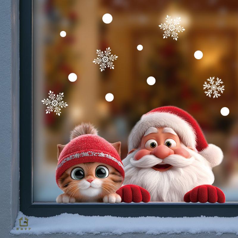 Christmas Static Window Clings Robin Snowflake Winter Design Non Adhesive for Xmas Home Office Glass Decor