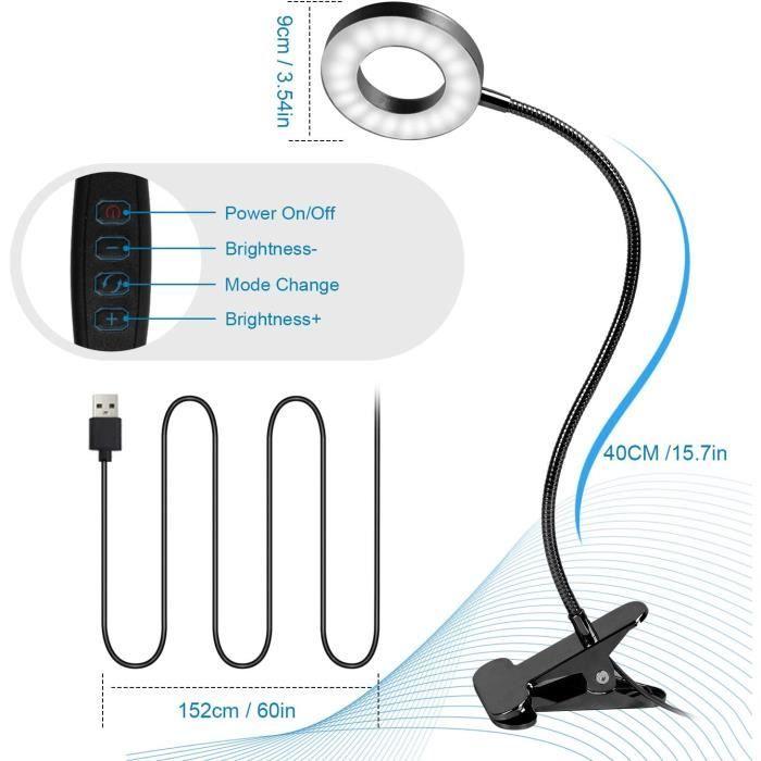 Настольная лампа - 48 светодиодов - Гибкая 360° - 3 режима освещения - 10 уровней яркости