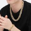 Hip-Hop Heavy Cuban Link Chain Set Man Bracelet Necklace Luxury Gold Color Stainless Steel & Full CZ Men's Necklace & Bracelets Sets