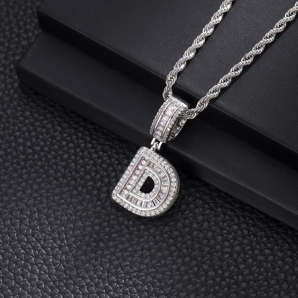Zircon Inlaid Rock Sugar Initial Pendant Necklace - European & American Hip-Hop Style