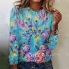 2024 New Women's Peacock Feather Print Long Sleeve T-Shirt Fashion Cotton T-Shirt Tops Women's Round Neck All-match T-Shirt
