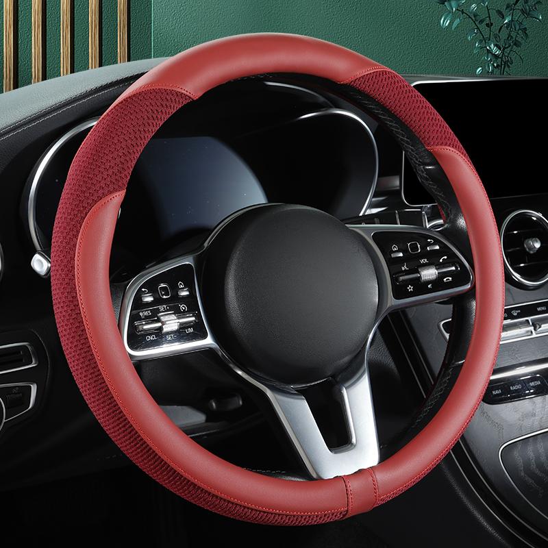 Премиальная кожаная оплетка на руль, прошитая дышащей сетчатой тканью, подходит для 14,5-15 дюймов, всесезонная, универсальная