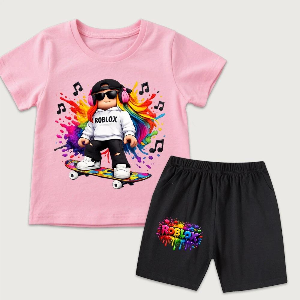 Cartoon Game Character Boys Printed Men's T-shirt and Shorts 2 Piece Set Summer Casual Outfit for Men's and Women's Clothing