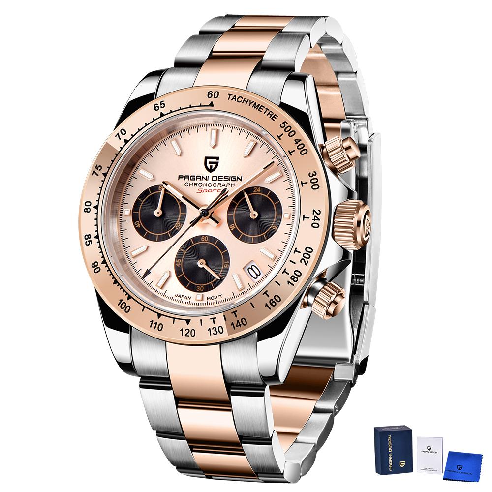 PAGANI DESIGN New Gold 1644 Men's Watches Top Brand Luxury Mens Quartz Wrist Watch Men Watch Men Sport Chronograph+Gift Box