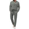 Men's Spring and Autumn 2 Piece Long Sleeve Shirt and Long Pants Set Casual Solid Stand Collar Drawstring Tracksuit