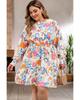 Azura Exchange Orange Paisley Floral Print Belted Plus Size Dress