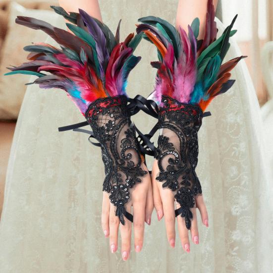 Yousheng, 1 шт., сексуальные кружевные длинные перчатки из искусственного пера, готические сетчатые рукава, варежки с вышивкой для Хэллоуина, женские сценические аксессуары