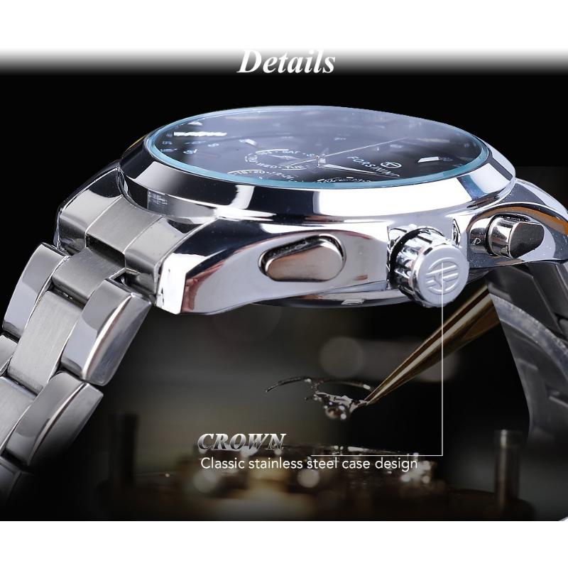 Forsining Новые лучшие мужские часы, автоматические мужские механические часы, календарь недели, механические мужские часы со светящимся стальным ремнем