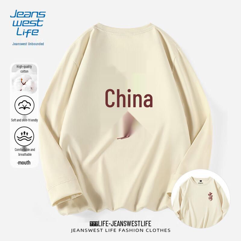 JEANSWEST LIFE Мужская футболка с длинным рукавом, хлопок, свободный крой, национальный тренд