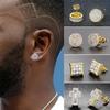 Rock Hip Hop Iced Out Stud Earring for Men Male Ice Studded Zircon Gold Color Piercing Ear Accessories Hiphop Trend