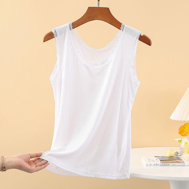 Женский жилет с кружевом и кружевной майкой, из модальной нити, оверсайз, облегающего кроя и модная базовая футболка без рукавов