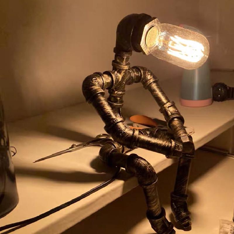 Винтажная промышленная настольная лампа-робот из водопроводных труб Идеально подходит для кофейен и письменных столов