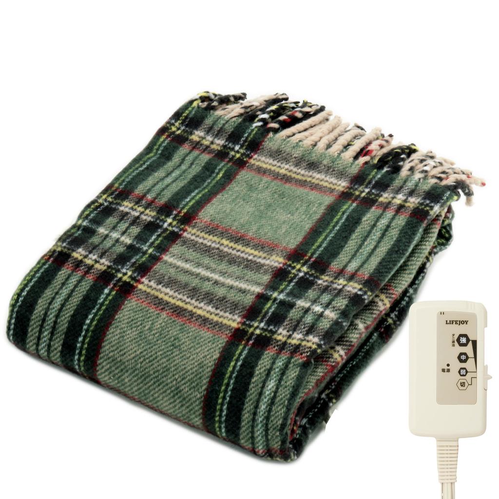 Lifejoy Electric Throw Made In Japan Green Plaid Pattern 160cm X 82cm Electric Blanket Washable Blanket Large Fluffy Warm JPN161GC
