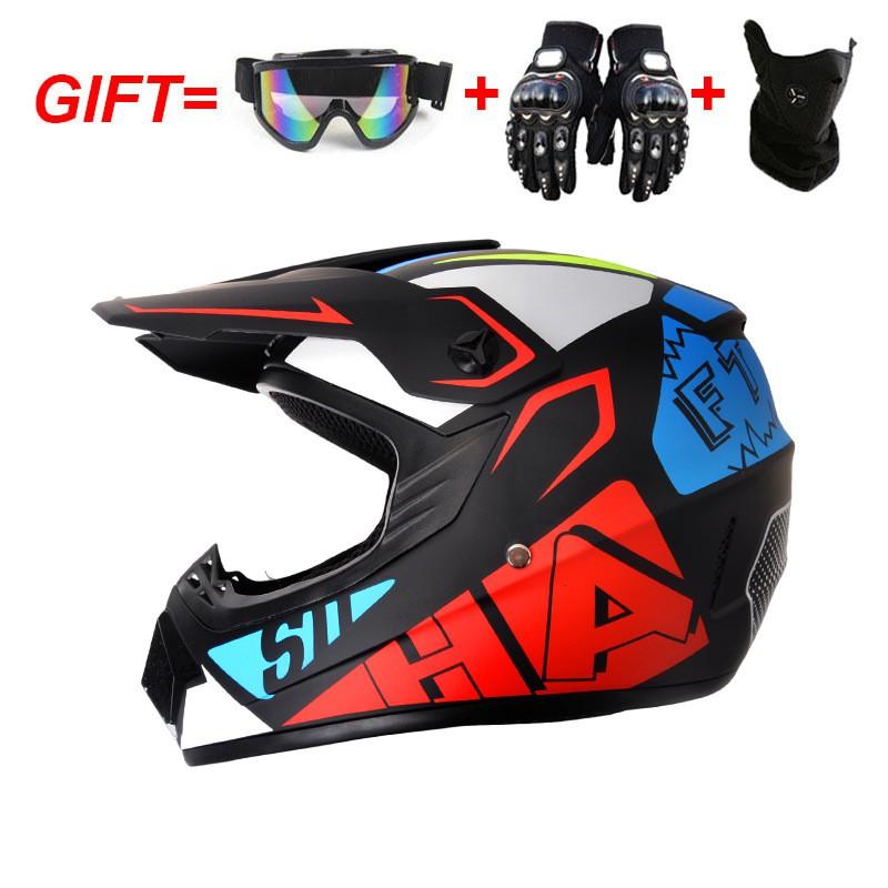 ABS Full-coverage Off-Road Motorcycle Helmet Adults Semi-Open Face Design With Visor Mask Gloves Kit