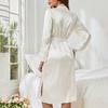 Satin Lace Sleepwear Set Luxury Long Sleeve Robe Cooling Nightgown Sexy Loungewear Bathrobe Women Elegant Home Dress