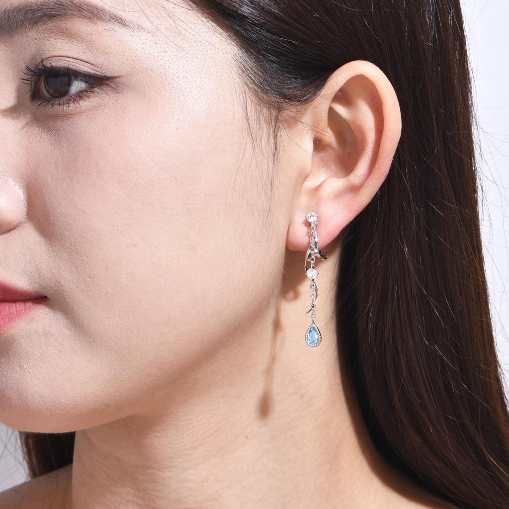 Blue Topaz Earrings for Wedding 925 Sterling Metal Painless November Her White Everyday Use FH.bird Women, Dangle, Earrings, Silver, Hypoallergenic,