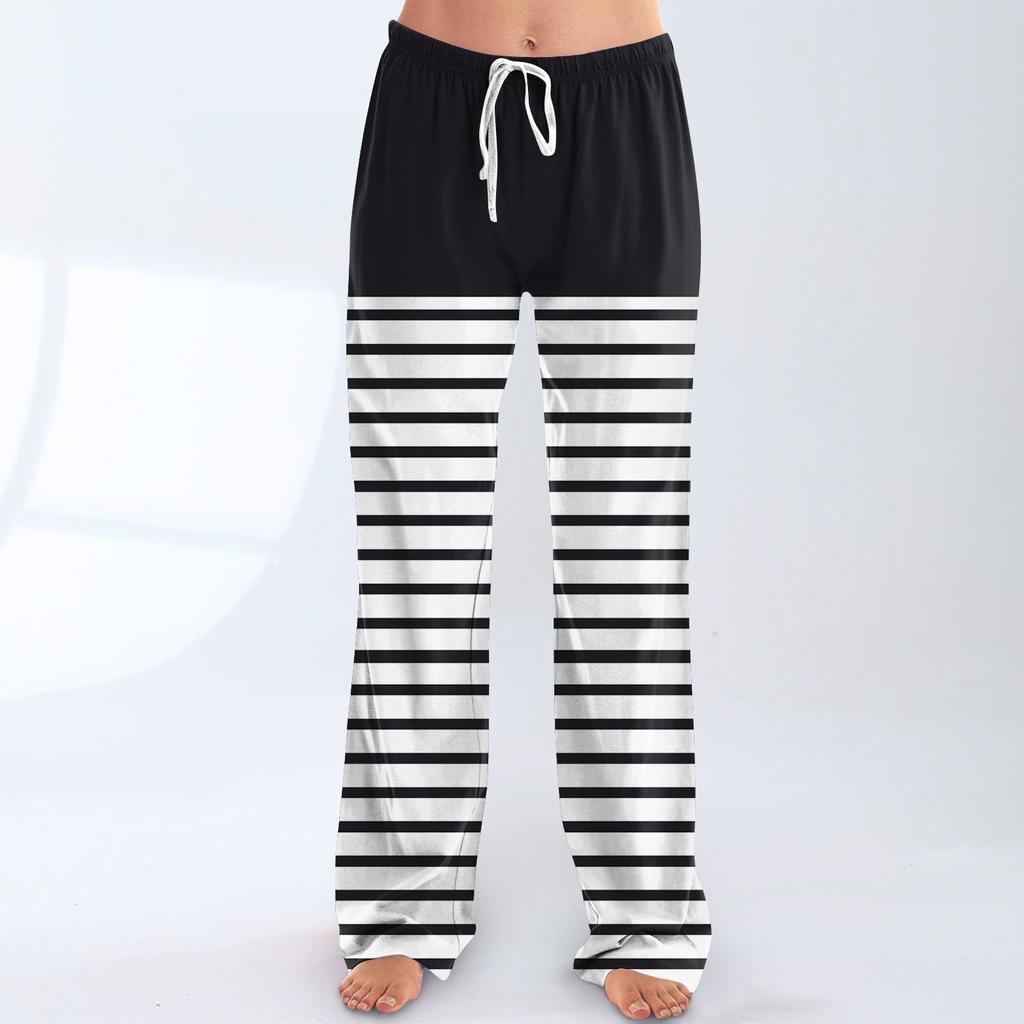 Womens Pajama Pants Sleepwear Casual Drawstring Elastic Waist Pants Comfy Straight Yoga Loose Trousers