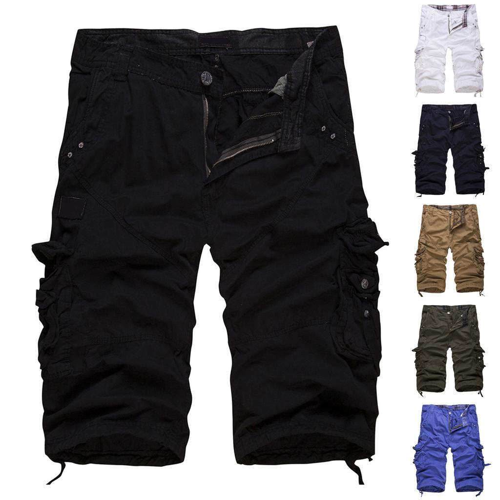 Men's Summer Multi-Pocket Cargo Shorts Men's Casual Fashion Solid Color Loose Cargo Shorts