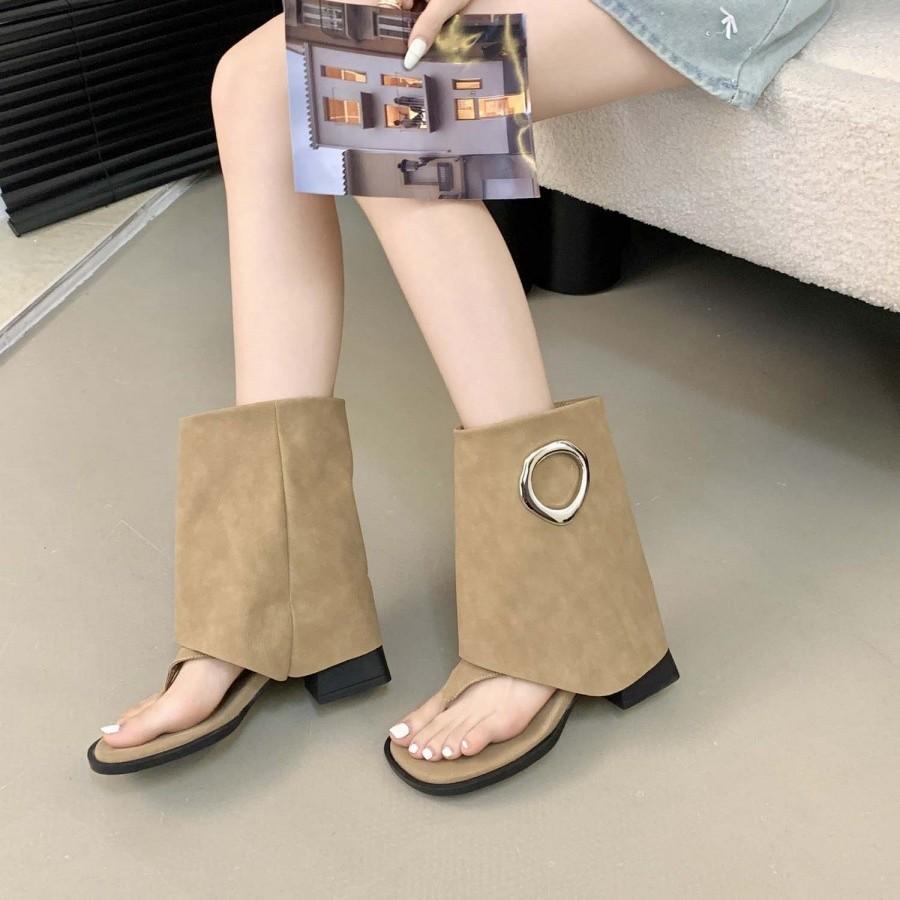 Thick High-heeled Cool Boots Women's Summer 2025 New Small Toe Retro Trousers Short Boots Niche Roman Sandals