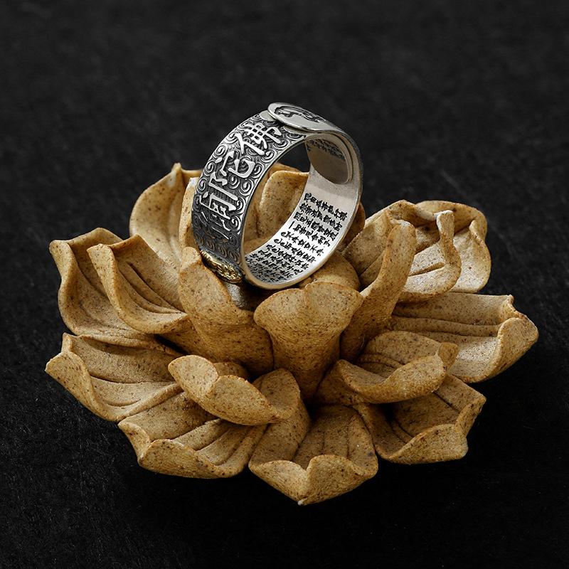 Кольцо Namo Amitabha из стерлингового серебра с тиснением в стиле ретро сутра-сердца Будды в этническом стиле, различные серии, мужские кольца, ювелирные изделия