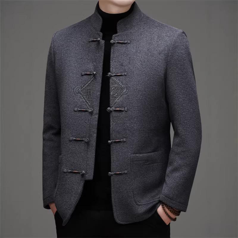 Мужской зимний ретро-пальто в китайском стиле Mancibo со стойкой и съемной пуговицей-лягушкой.