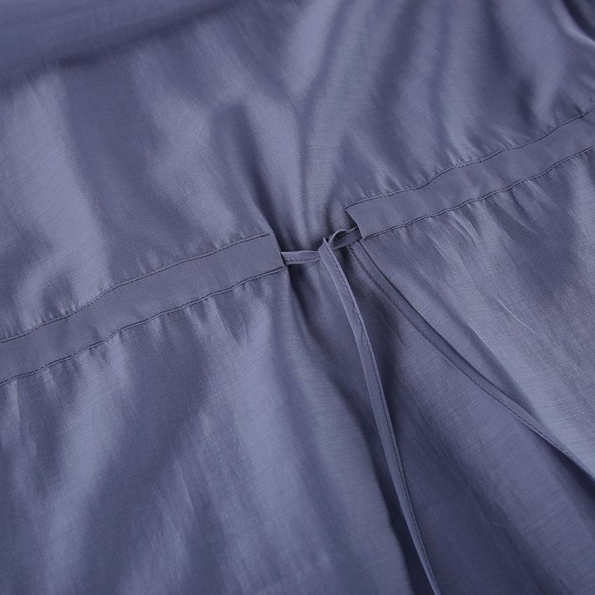 1116 autumn women's clothing high-end Morandi color waist and thin lace-up ruffle edge long-sleeved Tencel French shirt