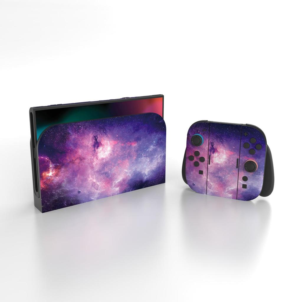PlayVital Nintendo Switch 2 Console and Protective Sticker Set with Customizable Vinyl Dock Grip Stickers (2025) Joy-Con (2 Sets) Stickers, & [Nebula