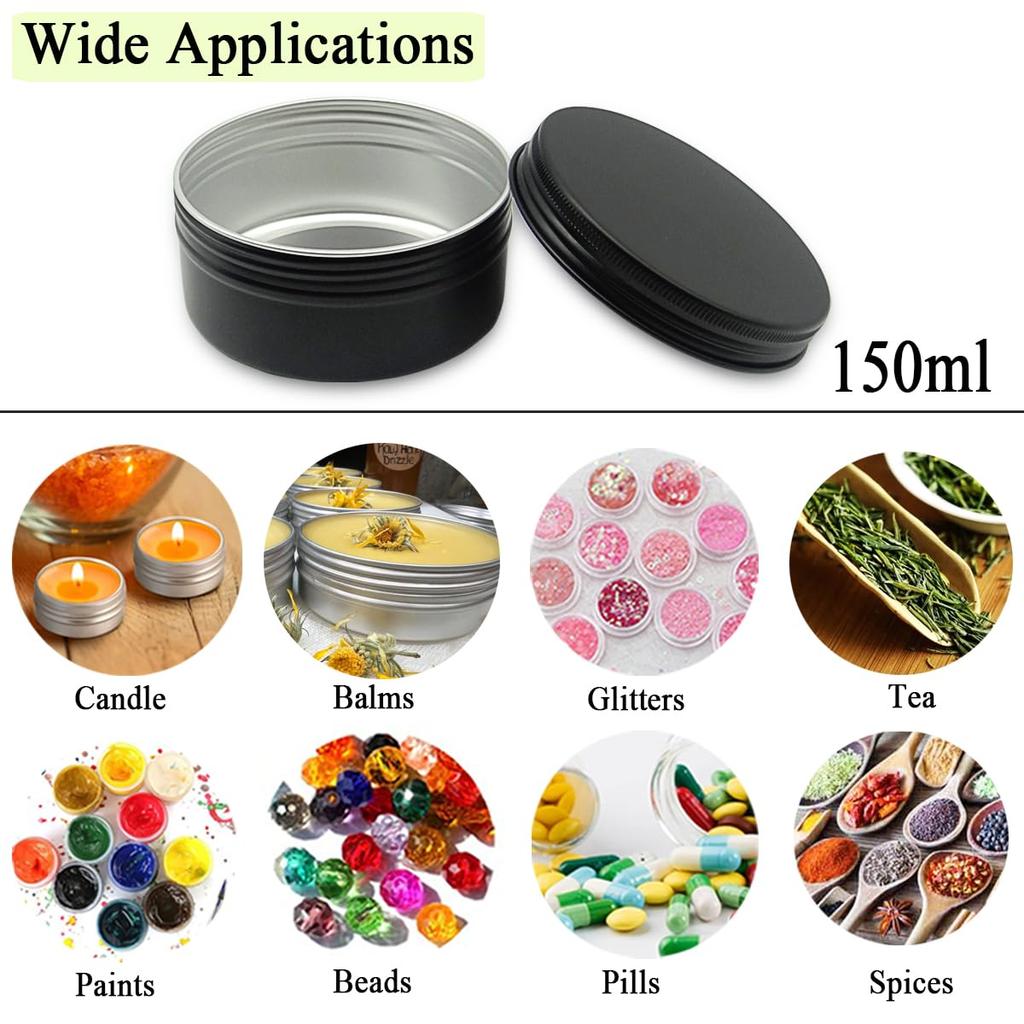 Wopanxye 6 упаковок по 5 унций, черная алюминиевая банка, косметический крем, тени для век, мазь, блеск для губ, чайная свеча, многоразовый контейнер, банки для краски, алюминиевая банка