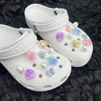 Плетеное вручную, Градиентные рисовые бусины, Разноцветное, Цветочные гроздья, Пряжка для украшения обуви с отверстиями, Съемная, Пряжка для обуви, Аксессуары для обуви