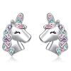 New Cute Unicorn Stud Earrings for Little Girl Kids Crystal Cat Butterfly Rainbow Heart Star Earring Christmas Gift Jewelry