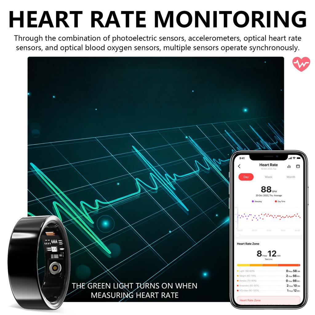 Smart Fitness Ring-All-Day Activity Tracker Heart Rate SpO2 & Sleep Monitoring IP68 Waterproof for Men & Women