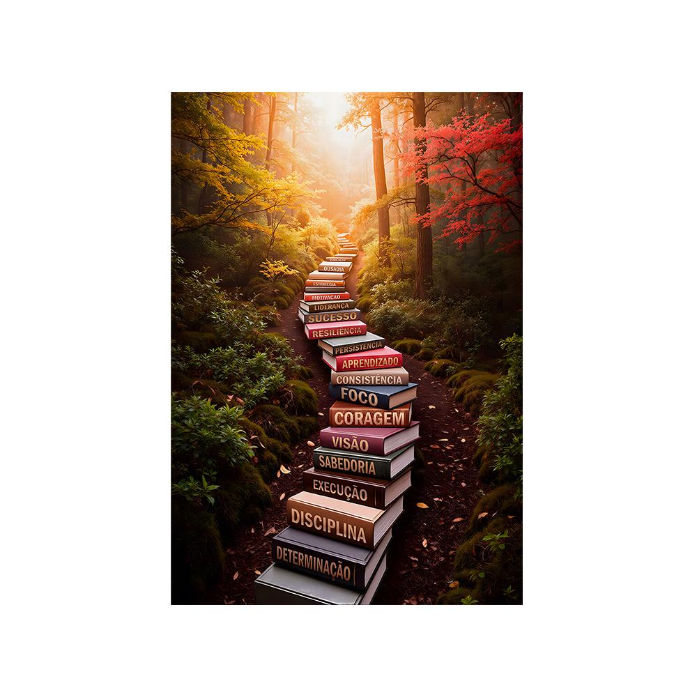 Magic Book Staircase Canvas Painting Autumn Forest Posters and Prints Wall Art for Living Room Office Decor No Frame