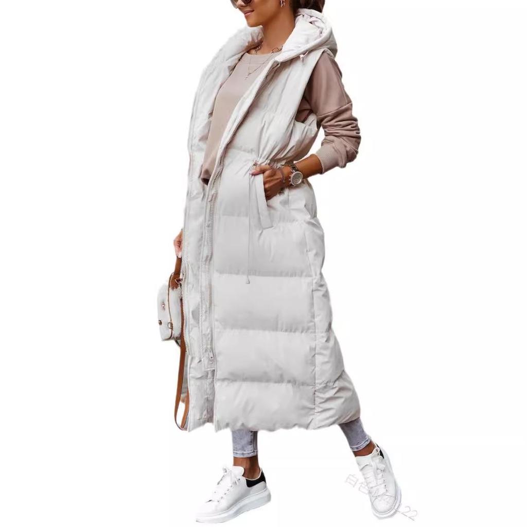 Однотонная хлопковая куртка с капюшоном и жилетом на талии — повседневная однобортная модель без рукавов.