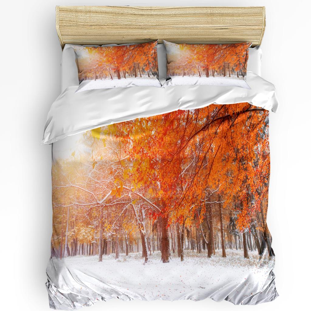 Комплект постельного белья из 3 предметов: зимний снег, горы, утренний пейзаж, дом, пододеяльник, наволочка, для мальчика, ребенка-подростка, девочки, комплект постельного белья