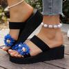 Лидер продаж 2024 года, женская обувь, летние женские тапочки, летние однотонные женские тапочки с открытым носком на среднем каблуке и цветочным принтом, большие размеры