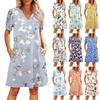 Женские летние платья с V-образным вырезом, повседневные пляжные платья, платья с коротким рукавом, платья с винтажным цветочным принтом