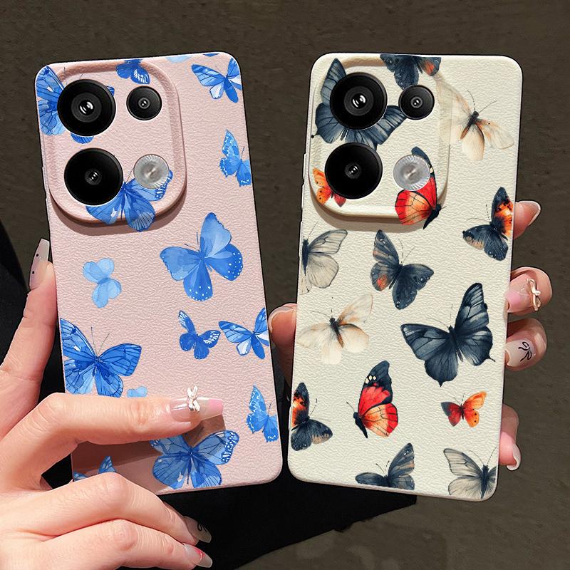 Мягкий силиконовый чехол с рисунком бабочки для Xiaomi 13t Poco X6 M6 Pro Redmi Note 14 13 12 11 10 Pro, противоударный кожаный текстурный однотонный чехол