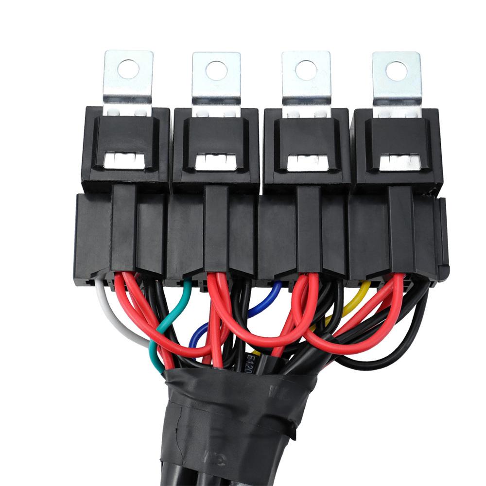 12V 16AWG 4-Gang LED Light Bar Wiring Harness Kit 720W Relay Fuse